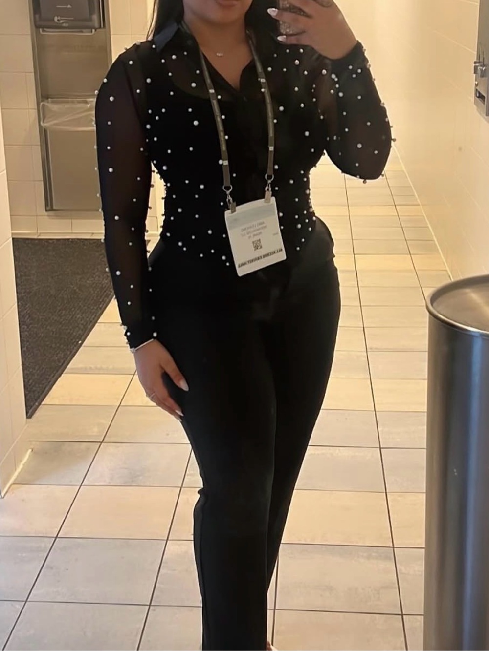 Black Pearl-Embellished Sheer top